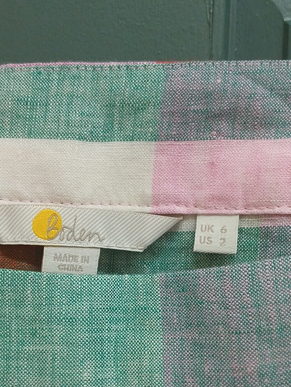 Boden Linen Multi-Color Madras Gingham Puff Sleeve Square Neck Top Size 2
